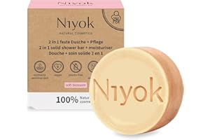 Niyok® Douche Solide 2-en-1 + Soin "Soft Blossom" (80g) • Savon Naturel pour la Douche • Gel Douche Solide pour Tous Types de Peaux • Savon Vegan Corps & Mains • Zéro Plastique & Vegan