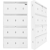 Stellozi™ Premium 4 Door Wall Mount Metal Shoe Rack | 30" Wide | Fits Size 12 Shoes | Dual Lock 2+2 Door Setup (Premium White