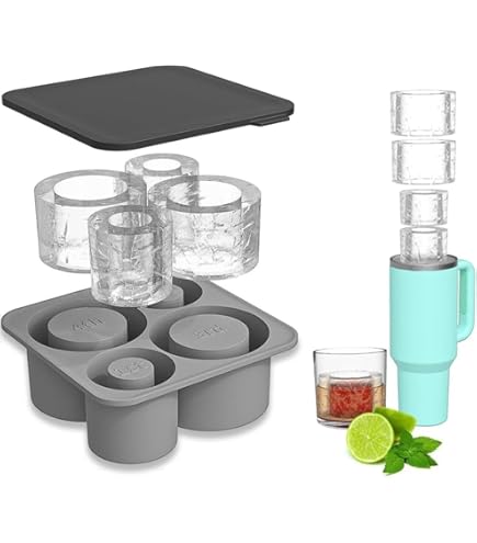 HOTUT Tumbler Ice Tray voor Stanley, 20-40 oz IJsblokjesvorm voor Tumbler Cup, 3 Vakken Siliconen Ijsblokjesschaal, met Deksel, voor Het Koelen van Cocktails, Whisky, Dranken, Sap, Koffie, Groen