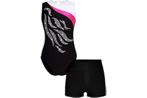 YOOJIA Kinder Mädchen Turnanzug Strass Leotard Ballett Trikot Ärmellos Tanzbody und Kurze Hose Ballettanzug Wettkampf Tanzkostüm