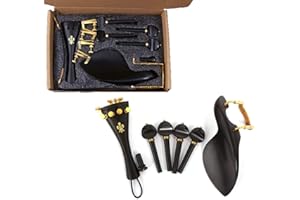 Yinfente Ensemble d'accessoires pour violon 4/4 – Comprend des chevilles en bois d'ébène, un cordier, un accordeur fin, un mentonnière, une pince et une goupille d'extrémité – Qualité supérieure pour