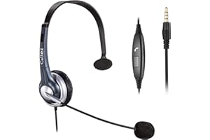 3,5mm Klinke Headset Handy mit Mikrofon Noise Cancelling & Lautstärkeregler, Kopfhörer PC für FritzFon C6 X6 iPhone Samsung iPad Laptop Homeoffice Business Zoom Teams, Ultra Komfort（Grau）