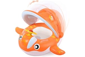 Peradix Bouee Bebe Baleine Bouée Siège Gonflable Piscine Enfant Bébés 9-36 Mois, Anneaux de Natation avec Auvent Gonflable Flotteur Piscine Apprentissage Natation avec Jouets de Plage(Orange)