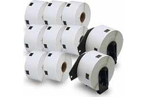 BETCKEY - 10 Rolek DK-11220 Etykiety Kompatybilne z Brother, 39 x 48mm, 6200 Etykiety Samoprzylepne Używane do Drukarka etykiet Brother QL [2 Uchwyt Etykiet Wielokrotnego Użytku]