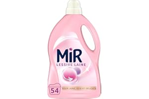 Mir - Lessive Liquide - Lessive Laine - Main & Machine - Raviveur - Formule Unique 3en1 - Douceur - Fibres - Tenue - Toucher Cachemir - Anti-Bouloche - Pour Laine - Soie - Délicats - 54 Lavages