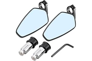 KATUR 7/8Inch 22mm Motorcycle Handlebar End Mirrors Oval CNC Billet Aluminum Bluish Anti-Glare Motorbike Side Rearview Mirror for H arley D avidson H onda Y amaha S uzuki K awasaki Black