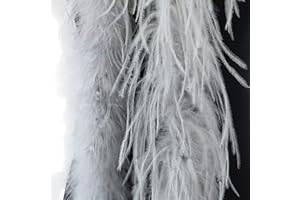 BYNYXI Flauschige Marabu Federboa, 200cm Federboa weiß Straußenfeder Schal Feder Boa Einfarbig Federdichten Feder Schal 20er jahre Charleston Burlesque Federboas Kostüm Zubehör Karneval Mottoparty