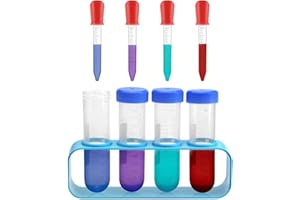 DAWRIS Pipeta para niños, 9 unidades, pipetas de plástico para niños, tubos de ensayo de 5 ml con soporte, pipeta con pipetas y soporte de tubo de ensayo para laboratorio creativo experimentos