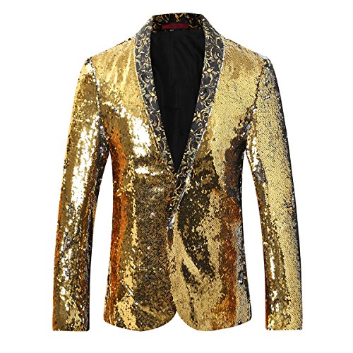 Allthemen Veste de Costume Paillettes Mariage en cérémonie élégant - Or - XL