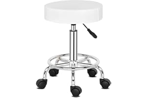 ALIGHTUP Burea Hocker Rollhocker Professionell 360° drehbar Stuhl mit Rollen Höhenverstellbar Für Massage Salon Küche Büro Klinik Pub Nähen Maler Piano Weiß
