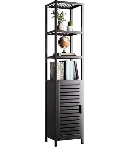 Meuble De Salle Bain En Bamboo Naturel, 3 Étagères Armoire Toilette Haute, Étagère De Rangement Rustique Avec 1 Case Ouvert Pour Salle De Bain Cuisine Salon - 65 X 27 X 174 Cm