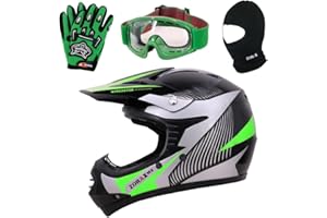 Zorax ZOR-X19 Green XL (55-56cm) PREDATOR Kids Motorbike Motocross MX Helmet ECE 2206 & Gloves XL (8cm) & Goggles & Balaclava