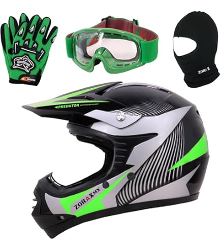 Zorax XS(3-4 Years) Kids CAMO Suit & Gloves S(5cm) & Goggles & ZOR-X19 Blue S (49-50cm) PREDATOR Kids Motocross Helmet ECE2206, Child Dirt Bike Motorocycle Helmet Clothing Suit Set