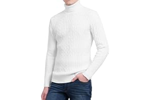 janisramone Mens High Polo Roll Neck Jumper Long Sleeve Cable Knitted Casual Winter Sweater Pullover