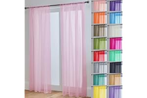 John Aird Lucy Voile Curtains - Rod Pocket Slot Top - Pair Net Curtains - 2 Panels (Pink, W 58" x L 72")
