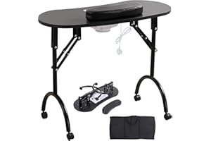 WARMIEHOMY Portable Manicure Nail Table Mobile Folding Desk Professional Nail Art Beauty Salon Black With Carry Bag and Dust Cleaner, Black, 90 x 40 x 72cm