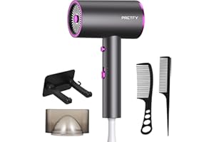 Pretfy Travel Hairdryers, 2000W Lightweight Hair Dryer for Women, Professional Ionic Blow Dryer with 2 Speeds, 3 Heating and Cool Button, Portable Hairdryer Fast Drying with Concentrator, Holder, Comb