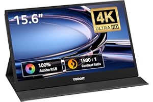 Yodoit Wyświetlacz IPS o przekątnej ekranu 15,6 cala 4K UHD z portem USB typu C i wbudowanymi głośnikami z monitorem inteligentnej okładki, kompatybilny z komputerem, laptopem, MacB