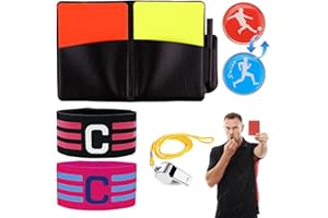 LUMINARYLAIR Kit Carton Arbitre de Football,Pvc Carton Rouge et Jaune Foot,Pochette Carnet de Scores,Piece Pile ou Face Arbitre Foot,Métal Sifflet Arbitre,2 Brassards de Capitaine C,pour Football Scolaires Sports