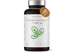 NUTRABETTER Moringa Oleifera Ecológica Pura Alta Dosis de 1800mg | 180 Cápsulas Veganas para 3 meses de Suministro | Superalimento Fuente Natural de Minerales, Vitaminas, Antioxidantes y Proteínas