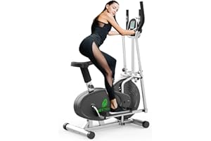 Neezee Elliptical Cross Trainer, Upgraded Cross Machine with LCD Monitor - 2 in 1 Exercise Bike Workout Machine Max Weight 265LBS