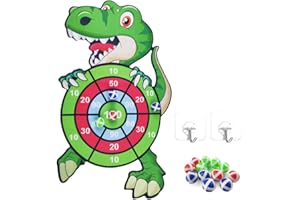 FIBOGOUP Dinosaurier Spielzeug Set 76cm Kinder Klett Dartscheibe mit 12 Klebrigen Bällen 2 Haken, Drinnen und Draußen Hängendes Dart Wurfspiel, Junge Mädchen ab 4