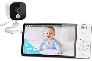 GHB Babyphone mit Kamera 5 Zoll HD 5000mAh IPS-Display VOX-Modus 4X Zoom Nachtsicht Temperaturanzeige Zwei-Wege-Audio 720P Nicht drehbar
