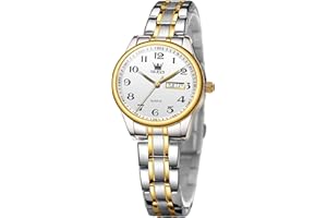 OLEVS Montre Bracelet Analogique Facile à Lire pour Femme avec Petit Cadran Or Argent Bracelet en Acier Inoxydable Étanche Jour Date Montre