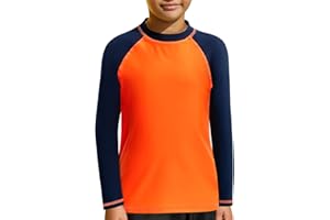 MASOCIO Tee Shirt Anti UV Enfant Garçon Manches Longues Maillot de Bain T-Shirt Protection Solaire UPF 50+ Séchage Rapide pour Natation Plage Piscine 4-14 Ans