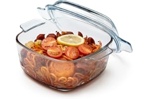 NUTRIUPS 1.5L 16cm Glass Casserole Dish with Lid Square Casserole Dish Glass Oven Bakeware Microwave Safe Dish with Lid