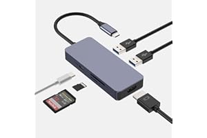 Hub USB C, Adaptateur HOPDAY Dongle USB C pour MacBook Pro/Air Ipad Pro, Adaptateur 6 en 1 USB C vers HDMI Multport, Surface Pro 8 et Plus(4K HDMI USB 3.0 SD/TF Card Reader 100W)