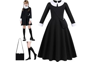 VASIN Wednesday Kostüm kinder, Mädchen Wednesday Kostüm, Damen Wednesday Kleid für Kinder, Wednesday Kleid Mädchen Karnival Cosplay Schwartz Mittwoch Familie Kostüm Kleider Kostüm Halloween Karneval Party