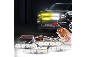 yifengshun Gyrophare LED 4 en 1 Télécommande Sans Fil DC12V -lumière stroboscopique feux DRL clignotant magnetique d'urgence signalement lumières pour auto véhicule (Ambre & Blanc)