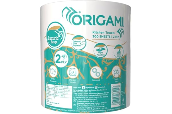 Origami 2 Ply Kitchen Tissue Paper Roll - Pack of 1 (300 Sheets)