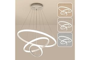 LXJCSM Lampadario Moderno A LED Da 76 W, Lampada A Sospensione Creativa A 3 Anelli Con Altezza Regolabile, Dimmerabile Con Telecomando, Lampada Da Soffitto Per Soggiorno, Lampadario Per Sala Da Pranzo