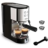 Krups Virtuoso Essential - Cafetera espresso 15 bar, acero inox negro, diseño compacto y elegante, parada automática, espress