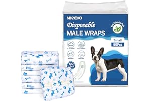 MICOOYO Lot de 50 Couches jetables pour Chien mâle, Chiot, Super absorbantes, avec indicateur d'humidité (50, S)