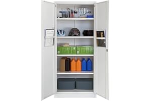 iJINGUR Metal Storage Cupboard with Locking Doors and 4 Adjustable Shelves, Lockable Steel Storage Cabinet for Home Office Garage Kitchen Pantry (White)