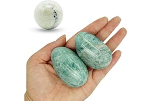 ORIENTREA Amazonit Steine Handschmeichler - 2 Stück Amazonit Kristallstein Nature Edelsteine, Seifenstein, Glatter Heilkristall, Sorgenstein