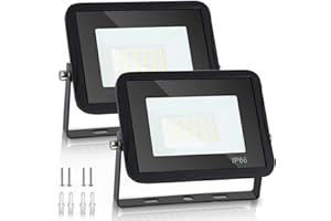 Randaco 2x100W LED Projecteur Extérieur, Super Lumineux 8500LM Blanc Froid 6000K, IP66 étanche Éclairage de Sécurité pour Jardin, Cour, Garage, Entrée, Terrasse(sans prise)