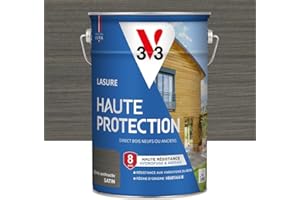 V33 Lasure Bois extérieur Gris anthracite satin - Haute Protection 8 ans - Haute résistance hydrofuge et anti-UV - Résiste aux variations du bois - Ecolabel, résine d'origine végétale - 5L