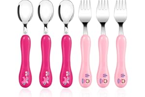 Lehoo Castle Posate Bambini, Set di Posate per Bambini da 6 Pezzi a Partire da 1 Anno, Posate per Bambini Plastica Acciaio Inossidabile Cucchiai Forchetta per Bambini Ragazza (Unicorno)