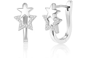 ALEXCRAFT Orecchini Argento 925, Orecchini Cerchio Piccoli Zirconi Huggie Oro Argento, Spessi, Chunky, Semplici, Ipoallergenici, Cuore, Quadrati, Stella, Geometrici, Donna, Uomo, Gioielli Regali