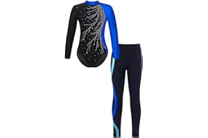 iEFiEL Mädchen Turnanzug Langarm Glitzer Gymnastik Kleidung Set Ballett Trikot Langarmbody mit Lange Hose Kinder Gymnastikanzug