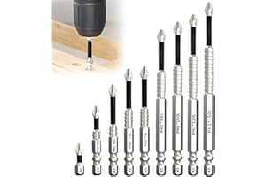 XZMCAT 9Pcs Juego de Puntas de Destornillador Magnéticas, Resistente Al Impacto, Juego de Brocas Phillips Antideslizantes para Taladro Eléctrico (25 50 65 70 75 90 100 120 150 mm)