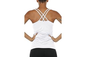 icyzone Damski top sportowy do jogi 2 w 1 z biustonoszem – koszulka na siłownię, trening fitness, tank top
