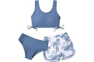 URMAGIC Girl's Swimsuits Bikini Set Shorts Girls 3 Piece Bathing Suit with Cover Up Beach Swimming Shorts for Teen Junior Girls 2 Pieces Swimsuit Swimming Shorts Size 9 10 11 12 13 Years