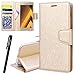 Produktbild WE LOVE CASE Samsung A5 2017 Hülle Gold Galaxy A5 2017 Lederhülle Handyhülle Flip Case Hülle Leder Klappbar Tasche Elegant Backcover PU Intern TPU Silikon Weiche Handycover Stoßfest Bumper Dünn Brieftasche Schutzhülle Karten mit Magnet Hüllen Protective Bookstyle Standfunktion und Stylus Pen Anti-Kratz für Samsung Galaxy A5 2017