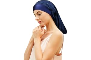 Desmend Cuffia Seta Capelli Notte Dormire Proteggere i Capelli Adatto per Capelli Lunghi Fino alle Spalle, Capelli Corti e Ricci 32×42cm (1 Pezzo Blu scuro)