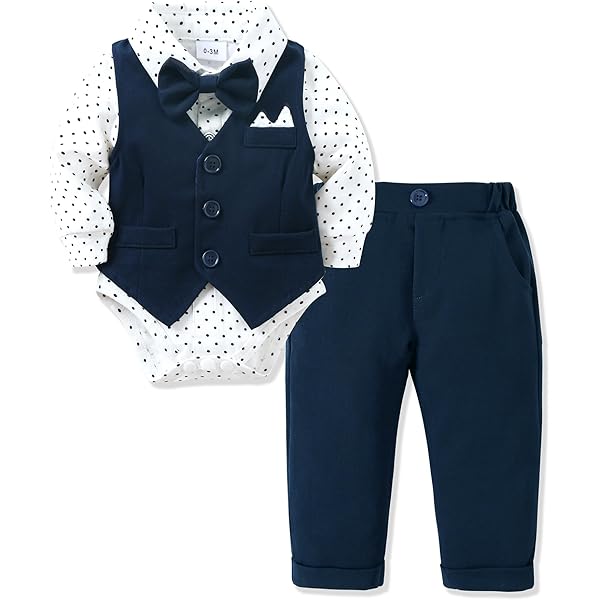 Carolilly Completino Neonato 2 Pezzi - Tuta Maniche Lunghe E Pantaloni Con Bretelle In Cotone - Elegante Abito Da Gentiluomo